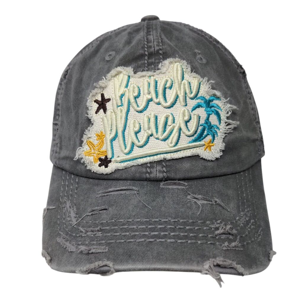 Beach Please Strapback Hat Gray One Size Distressed 4350 District